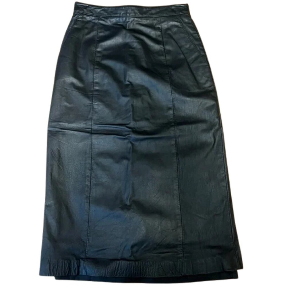 Black Vintage Dana Brooke Leather Pencil Skirt